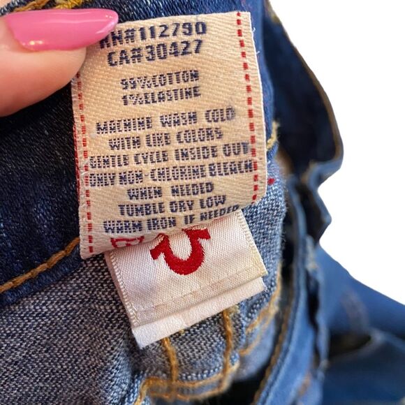 Y2K True Religion Women's Size 27x34 Joey Flare Jeans Low Rise Denim Distressed - Picture 4 of 12